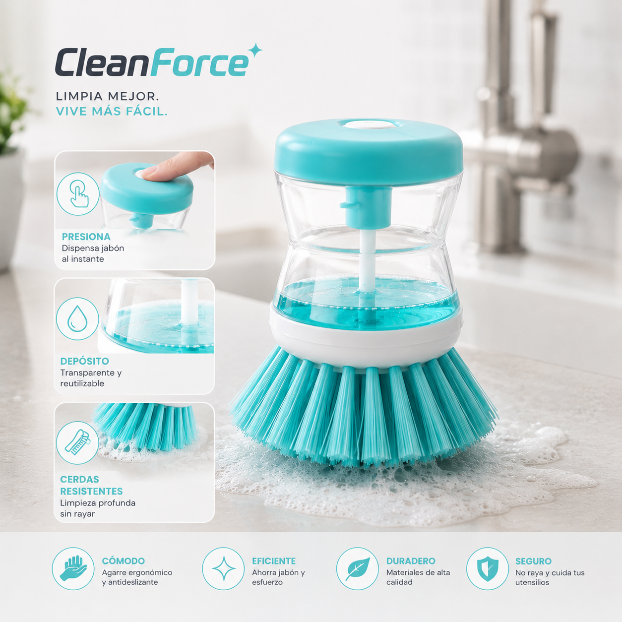 Cepillo dispensador de jabón para cocina | CleanForce™
